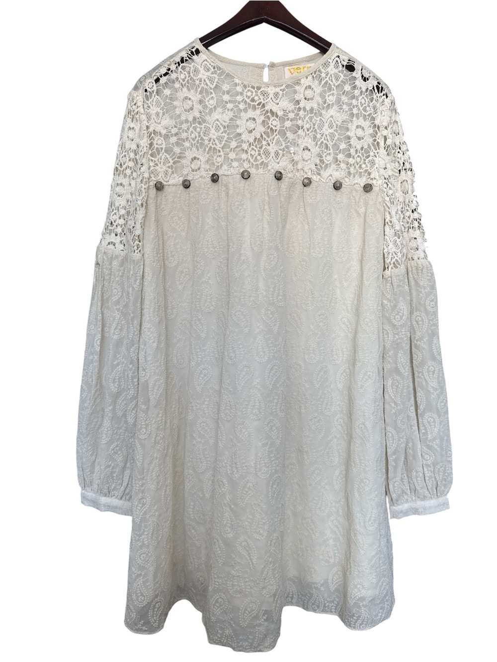 Lace Yoke Cream Midi Dress with Long Sleeves From Anthropologie